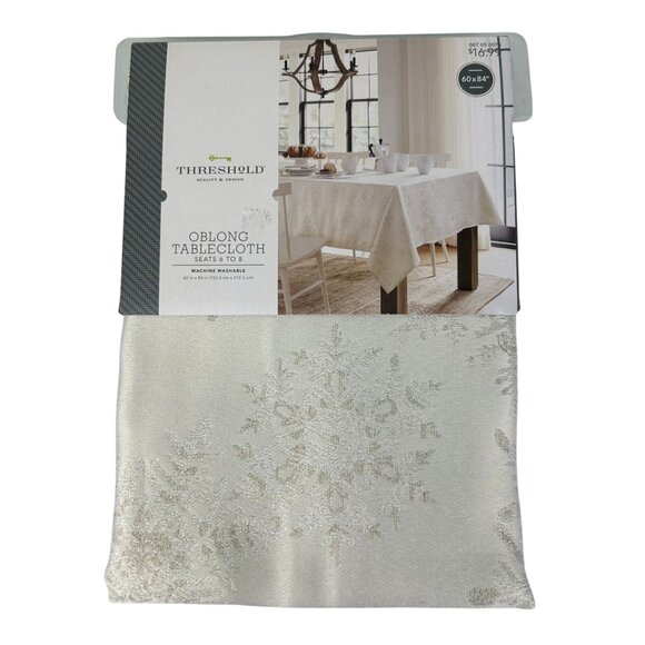 Threshold Oblong Tablecloth Snowflake Holiday Winter Christmas Cream Elegant - Picture 1 of 15